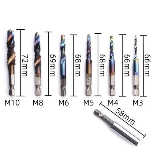 7pcs/set M3-M10 Hex Shank Blue Coated Screw Thread Metric Co
