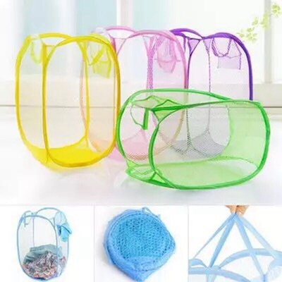 Blue Rabbit Dirty Clothes Folding Hamper Storage Basket Mesh