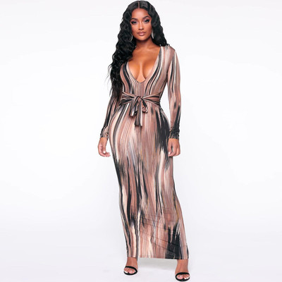 Summer Printed V-Neck Long Sleeve Dress For Women Sexy