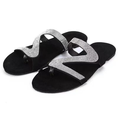 Sexy Women Sandals Summer Beach Shallow Mouth Rhinestones La