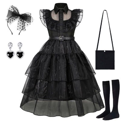 Wednesday Cosplay Black Dresses Girls Addams Costumes