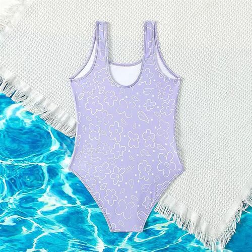 Summer Retro Purple Girls Swimwear One Piece Triangle Vacati