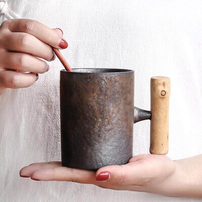 Japanese-style Vintage Ceramic Coffee Mug Tumbler Rust Glaze