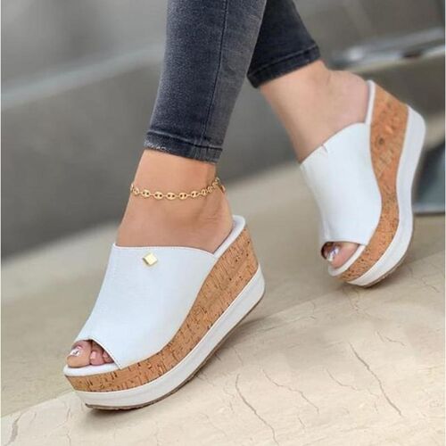 Slippers Summer Clogs Wedges  Retro Fish Mouth Large Size Sa