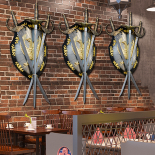 复古铁艺武士盔甲铠甲骑士盾牌酒吧餐厅咖啡厅墙面装饰创意挂件