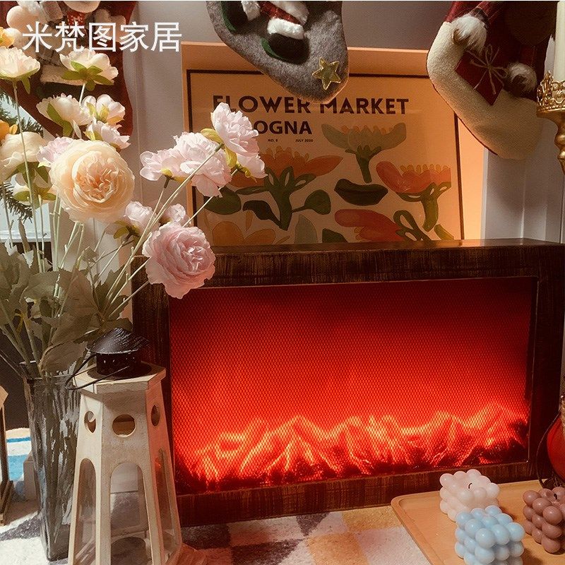 仿真壁炉火焰灯刷金复古壁炉灯桌面摆件火焰灯火光装饰火炉氛围灯