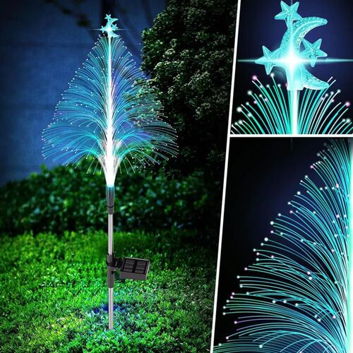 1-4pc Solar Fiber Optic Christmas Tree Lights 7 Color Changi