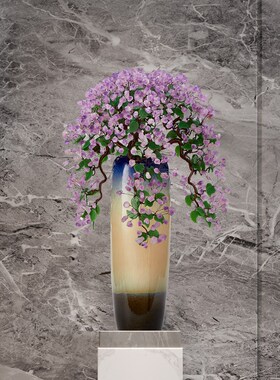 大型紫水晶发财树玄关摆件天然紫水晶原石客厅落地陶瓷花瓶装饰品