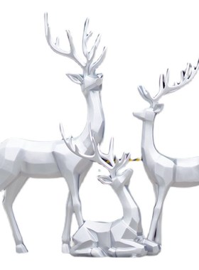 户外仿不锈钢鹿雕塑摆件银色几何梅花鹿园林景观售楼处部装饰造景