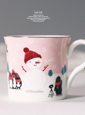 快乐企鹅礼品杯 堆雪人陶瓷杯咖啡杯奶茶杯 erry Csas!
