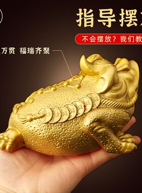 富贵蝉足办金蟾金三招财聚财摆件铜公室大号蟾蜍小手把件八方来财