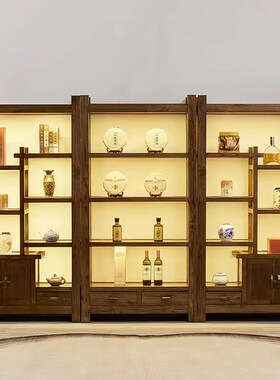 新置式实木博古架茶室茶叶展示柜中物多宝阁展示书柜