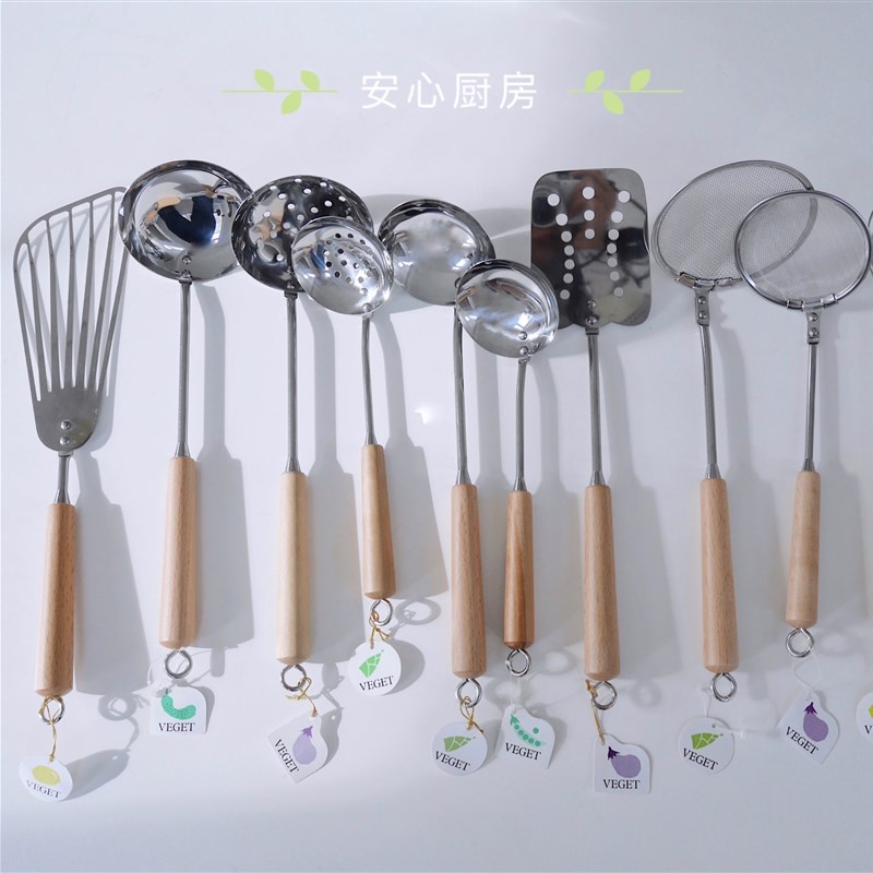 制造相泽工房木柄不锈钢厨房工具汤勺漏勺锅铲浮沫捞网火锅勺