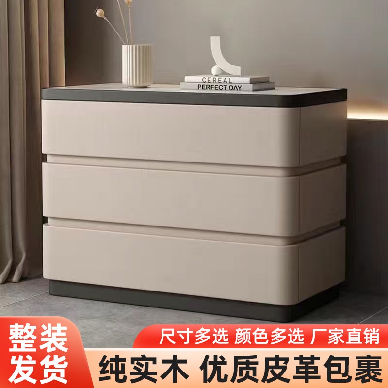 全实木大尺寸三层床头柜畅销轻奢风高级感2024新款实木豪宅三斗柜