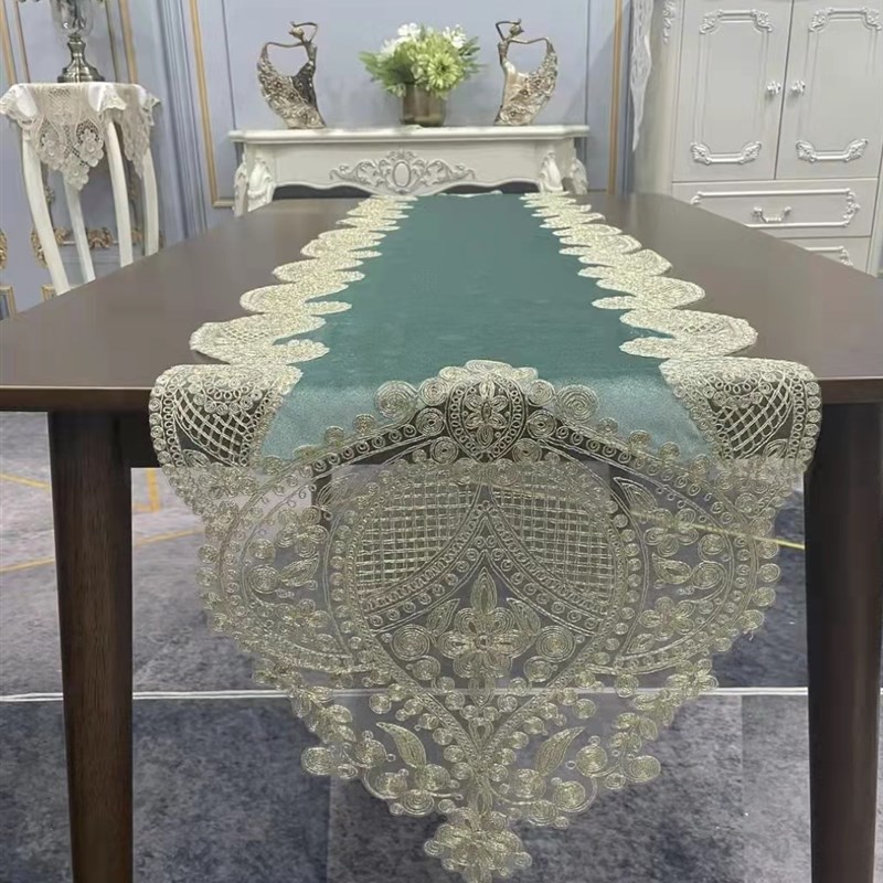 新款欧式蕾丝奢华金色桌旗餐桌茶几桌布梳妆台五斗柜防尘盖布桌布