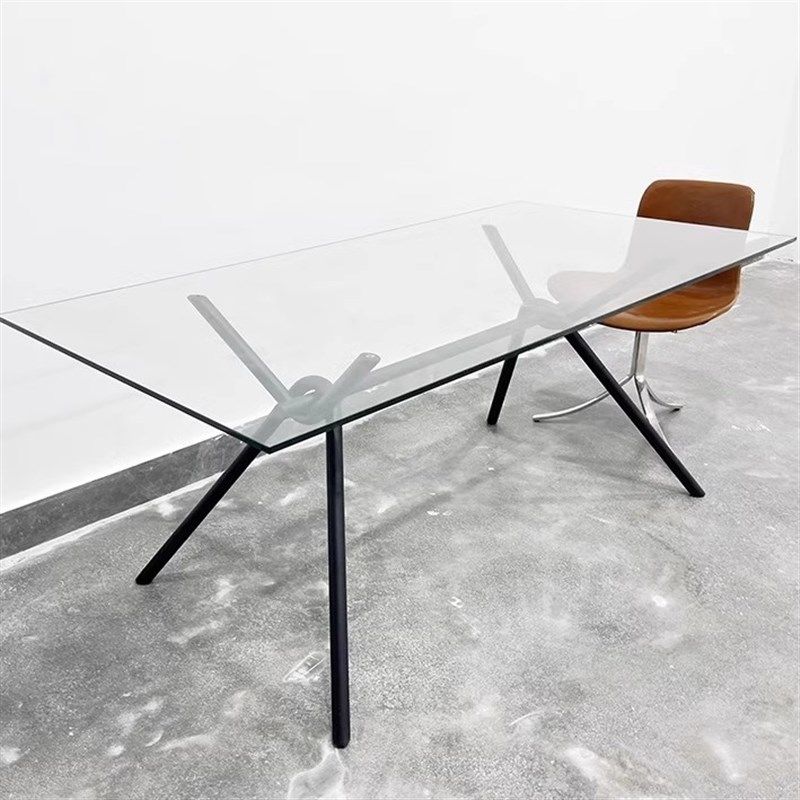 意式极简玻璃餐桌轻奢办公桌长方形会议桌现代交叉创意麻花桌书桌,住宅家具,玻璃餐桌,淘宝优惠券,粉丝福利购,淘宝优惠卷