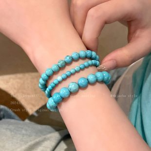绿松石串珠手链女秋冬森系小清新小众叠戴手饰学生党情侣闺蜜手串