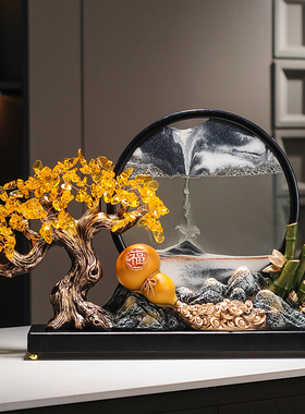 招财葫芦发财树流沙画摆件家居客厅玄关装饰品办公室乔迁开业礼物