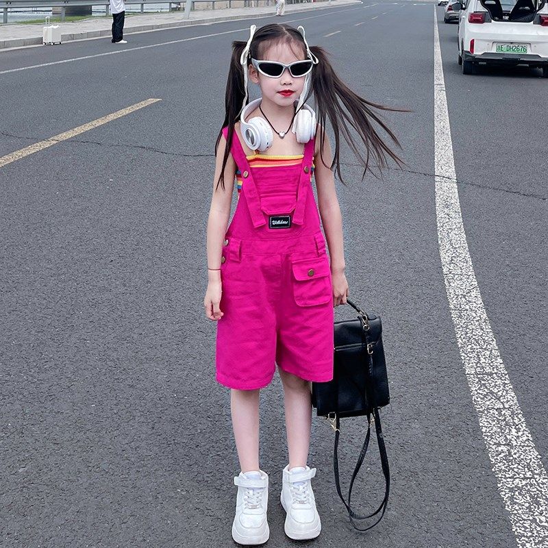 女童多巴胺穿搭粉色牛仔背带裤2025夏季新款大童甜辣风工装裤套装,童装/婴儿装/亲子装,套装,淘宝优惠券,粉丝福利购,淘宝优惠卷