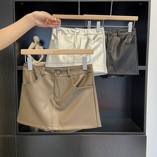 辣妹高腰pu皮超短裙女春季2024新款显瘦防走光包臀小个子皮裤裙潮