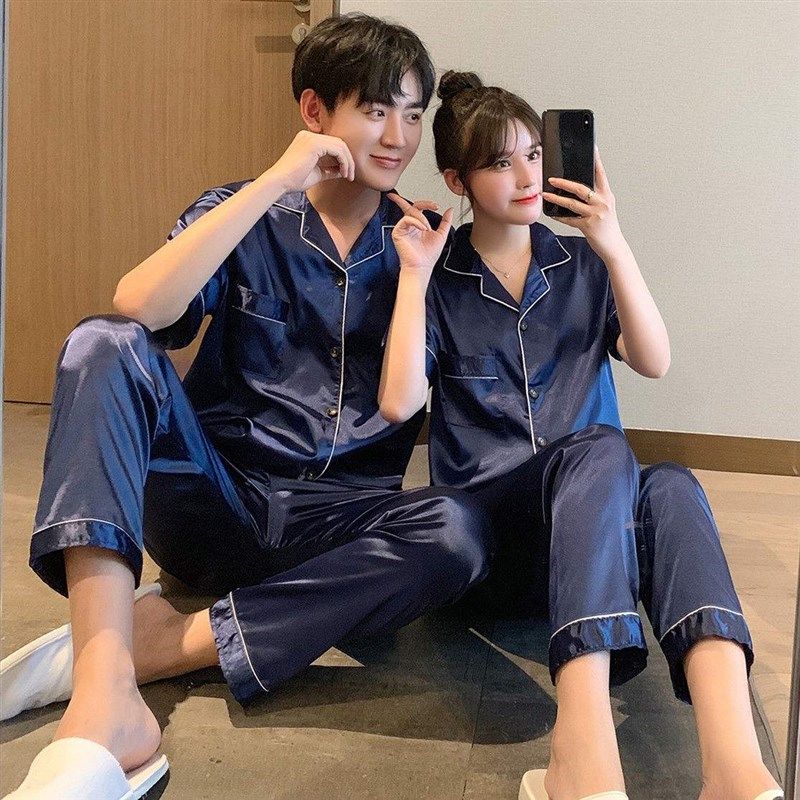 春夏情侣睡衣女人短袖丝绸韩版纯色冰丝夏天家居服开衫男士套装,女士内衣/男士内衣/家居服,睡衣/家居服套装,淘宝优惠券,粉丝福利购,淘宝优惠卷