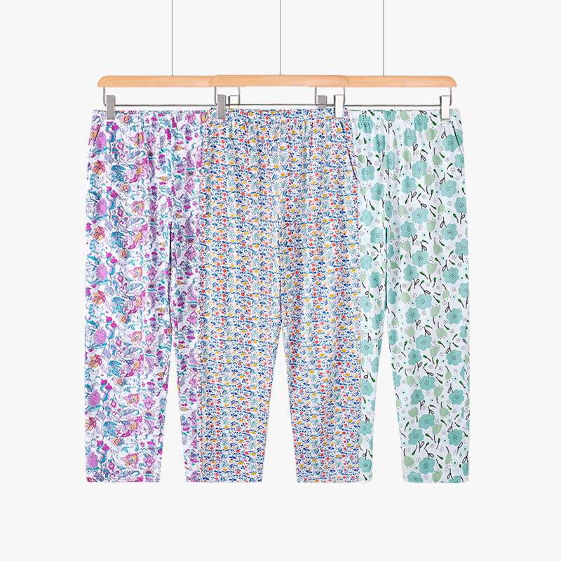 妈妈裤子夏季薄款纯棉中老年女裤松紧腰老年人宽松九分裤大码加大,女装/女士精品,中老年女装,淘宝优惠券,粉丝福利购,淘宝优惠卷