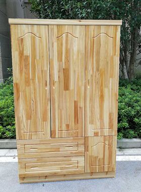 特冲 实木三门衣柜 二门衣柜 挂衣柜 实木衣橱 平板衣柜 杉木衣柜