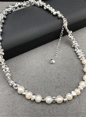 碎银几两项链2024年新款设计感百搭锁骨链女夸张时尚淡水珍珠颈链