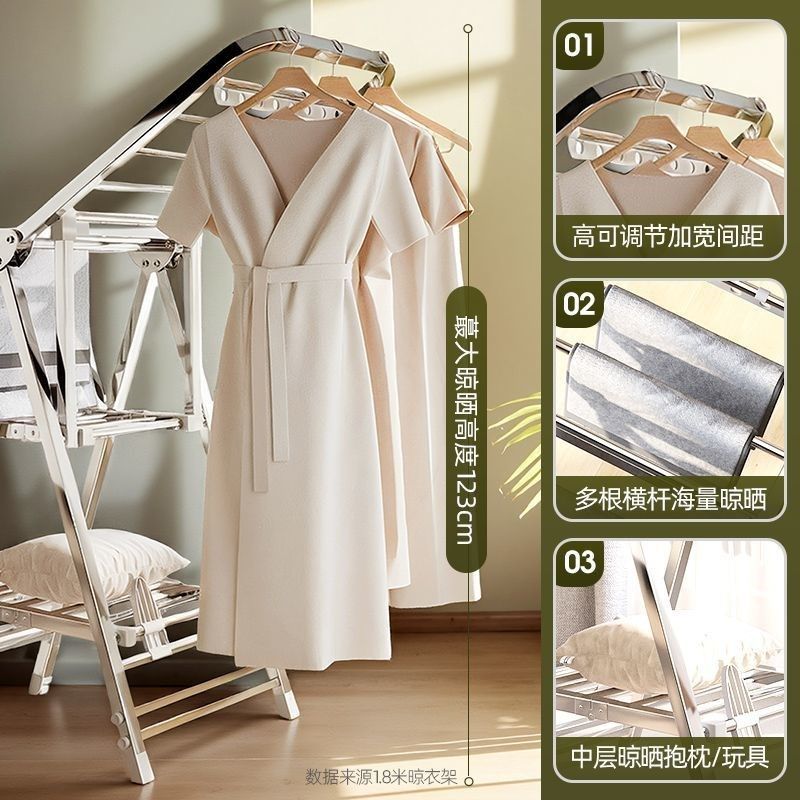 折叠落地家用阳台家庭挂衣架室内婴儿晾衣杆户外晒被子神器