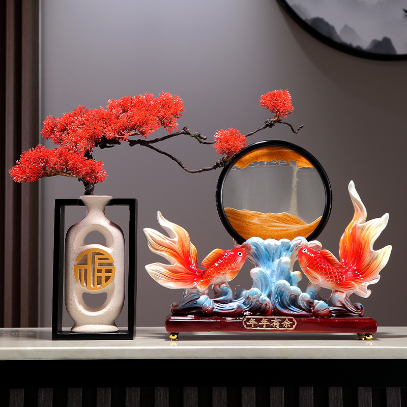 简约现代年年有鱼招财鱼沙漏流沙画摆件客厅玄关酒柜电视柜装饰品图片