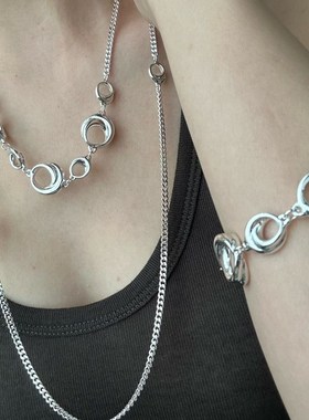 小众设计首饰白银色个性时尚套装毛衣链长款手链女项链女锁骨链