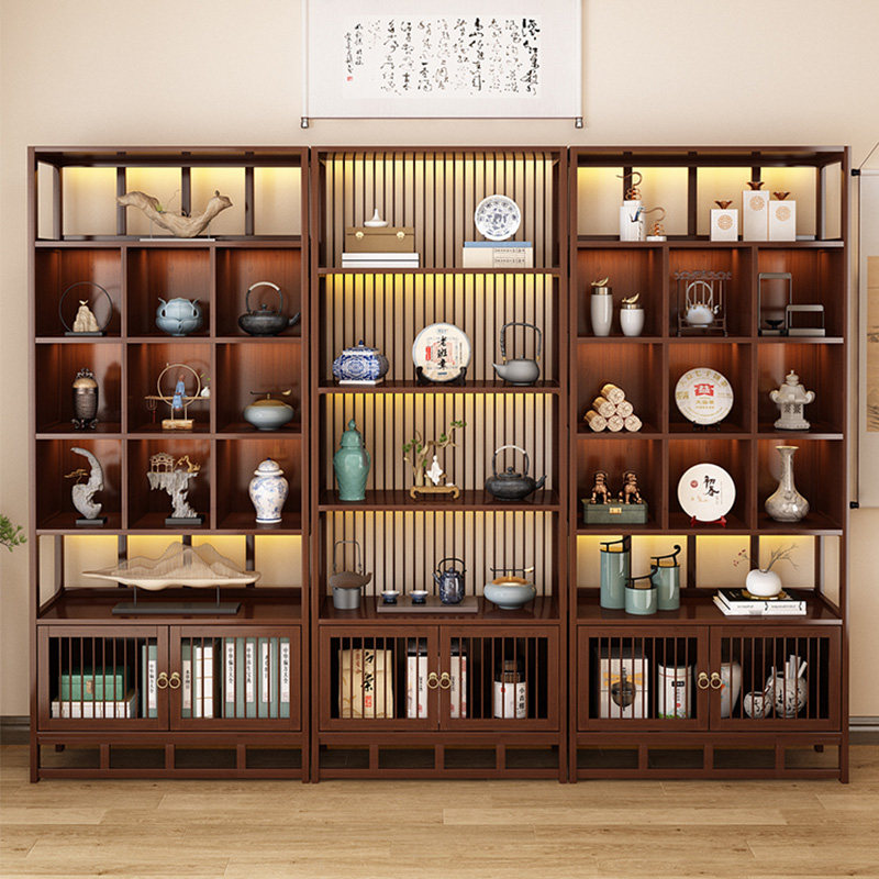 博古架实木新中式茶室茶柜置物架茶叶收纳架子客厅摆件陈列展示柜,住宅家具,多宝格/博古架,淘宝优惠券,粉丝福利购,淘宝优惠卷