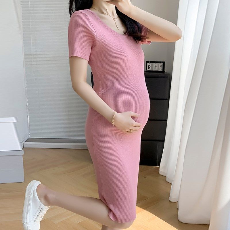 孕妇装夏季薄款纯色冰丝针织连衣裙弹力修身显瘦短袖包臀裙小个子,孕妇装/孕产妇用品/营养,连衣裙,淘宝优惠券,粉丝福利购,淘宝优惠卷