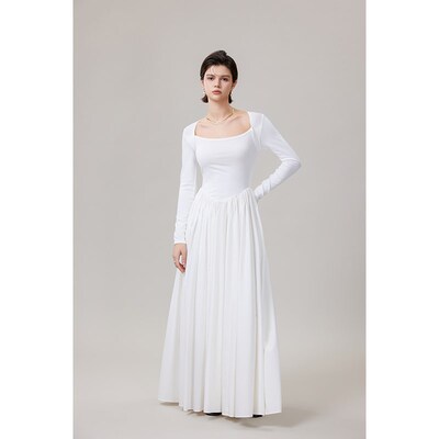 GVCJ高个子女装2024秋冬气质长袖黑色白色收腰显瘦百搭连衣裙长裙