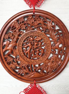 桃木福字中国结挂件客厅大号挂件木雕家居玄关壁挂吉祥装饰礼品