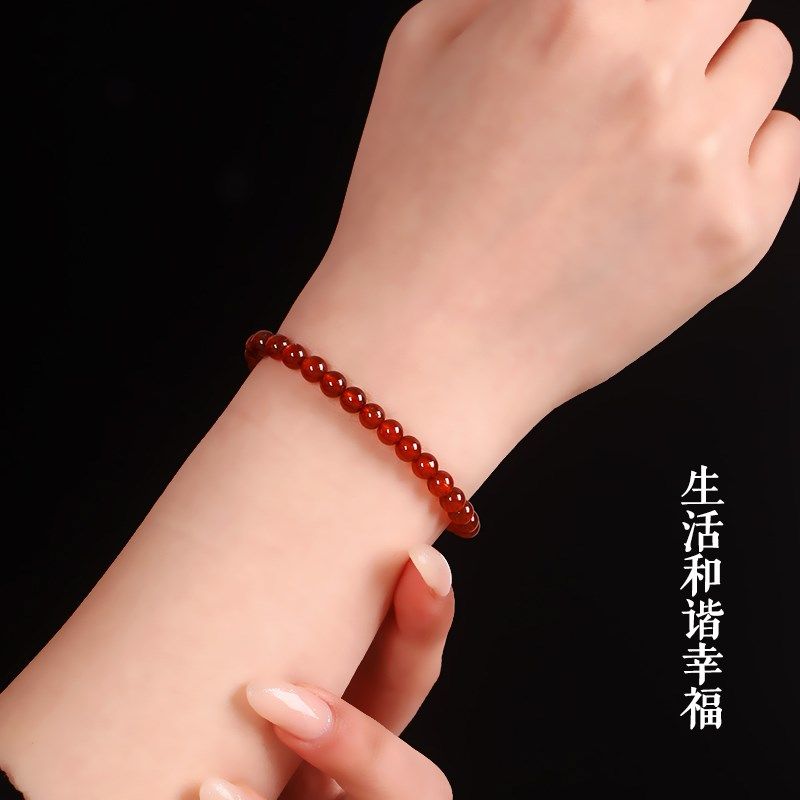 天然橙红色石榴石手链女水晶手串7A单圈多圈散珠芬达石女人石礼物