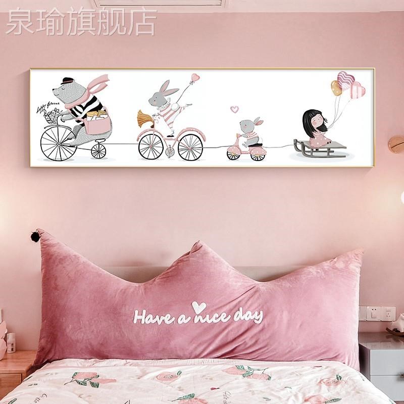网红儿童房女床头背景墙装饰房画男孩孩卧室间动物卡通挂画男童壁图片