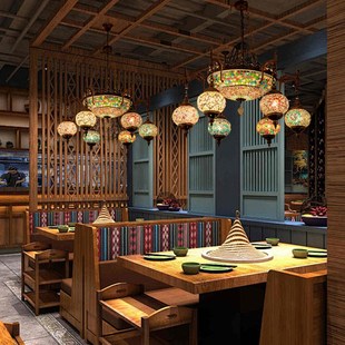 新疆餐厅吊灯彩色玻璃泰式 包间大厅客厅吊灯 土耳其阿拉伯异域风格