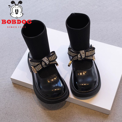 真皮女童靴子春秋单靴2023新款儿童公主短靴小女孩马丁靴洋派袜靴