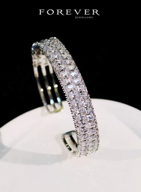 奢华小众满钻宽版排钻手镯手饰简约锆石百搭叠戴婚礼配饰开口镯子