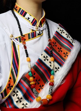 藏式复古长款民族风项链男女藏族百搭夸张松石天珠吊坠西藏服配饰