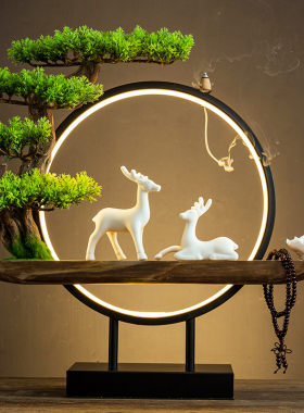 灯圈底座陶瓷小鹿中式家居客厅玄关电视柜茶室倒流香摆件