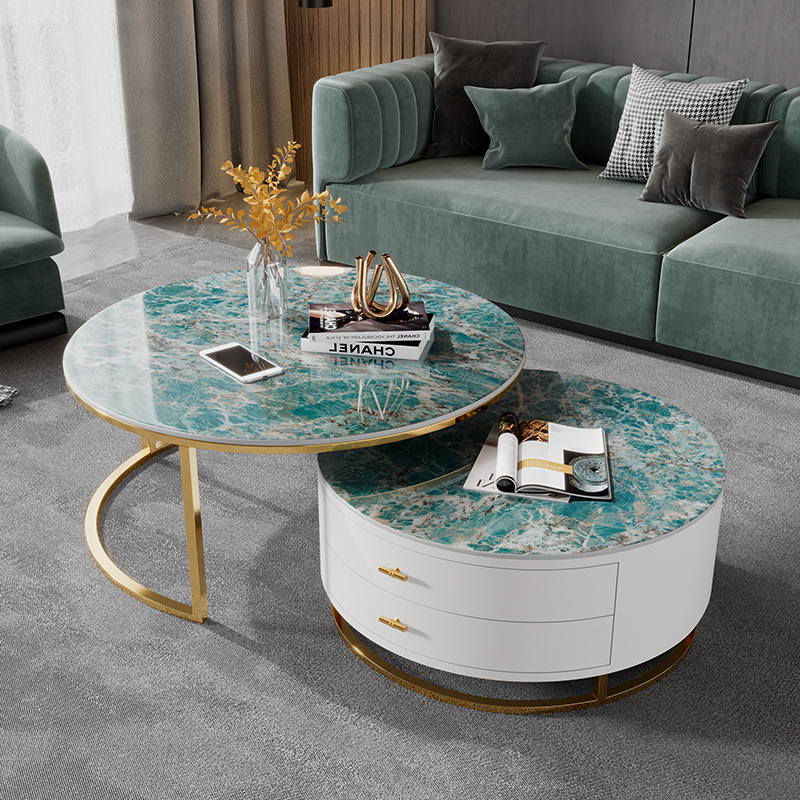 轻奢岩板茶几玻璃圆形茶桌可伸缩客厅家用简约现代阳台卧室小茶桌