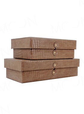 OON慕空间现样板间鳄纹信封箱棕色收纳盒衣帽间摆件软装装饰