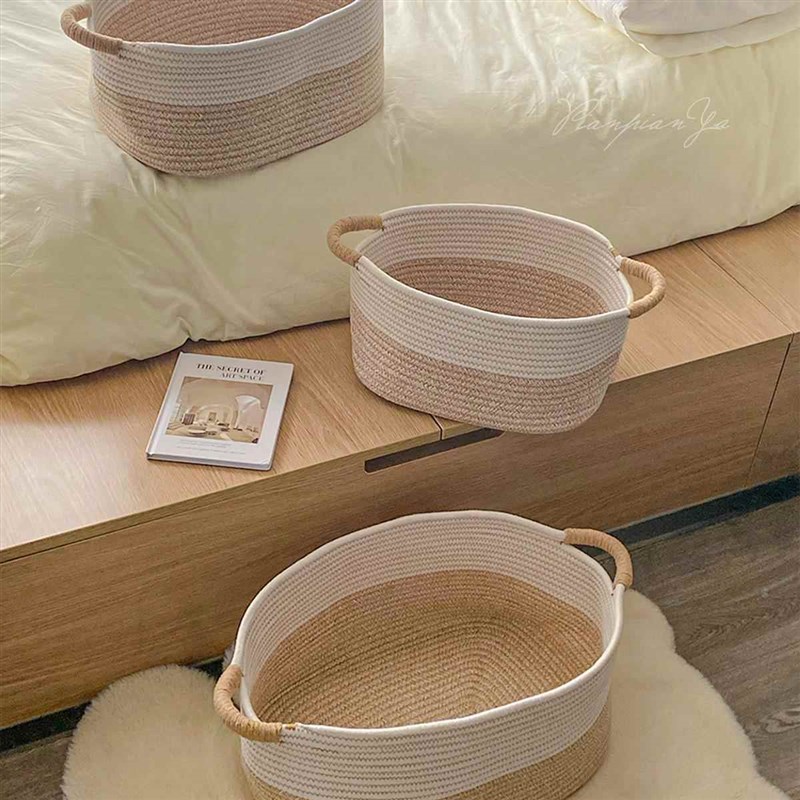 风简约棉绳编织收纳筐清新家用大容量收纳篮零具杂物篮
