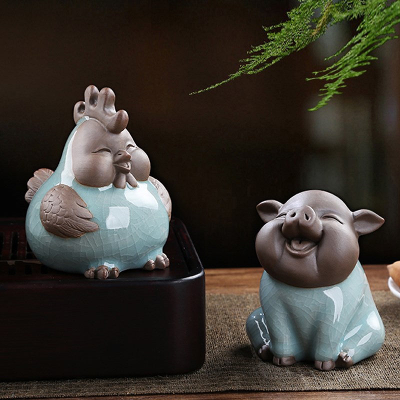 创意可爱十二生肖小鸡猪陶瓷家居桌面摆件家居装饰招财萌猪