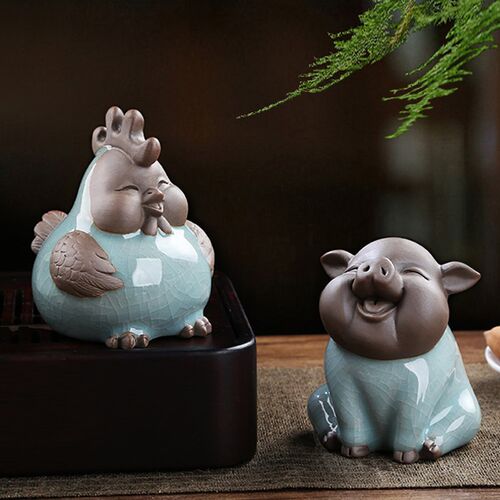 创意可爱十二生肖小鸡猪陶瓷家居桌面摆件家居装饰招财萌猪