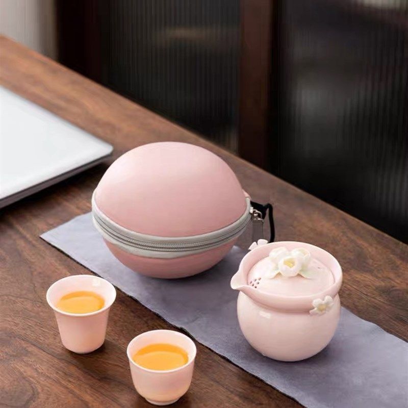 粉泥捏花式旅行茶具套装户外露营泡茶壶快客杯一壶二两杯陶瓷,餐饮具,旅行茶具,淘宝优惠券,粉丝福利购,淘宝优惠卷