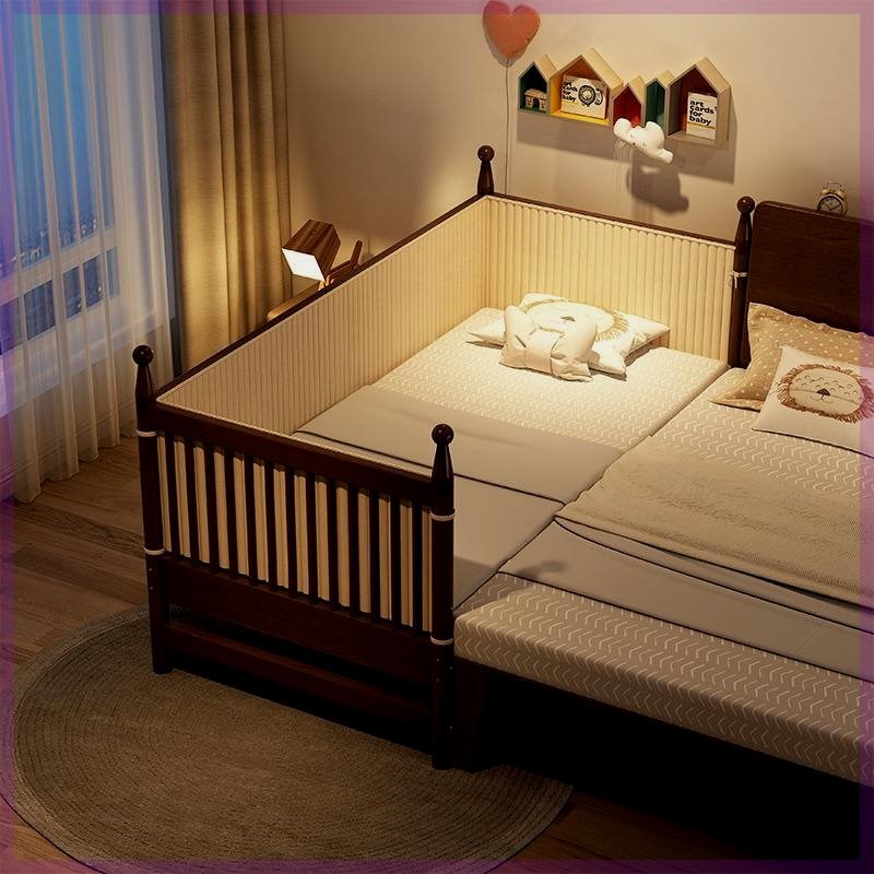 实木儿童拼接床加宽床带护栏定制婴儿床男孩女孩单人床边拼接大床
