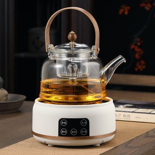 提梁蒸煮茶壶耐高温全玻璃煮茶器蒸汽茶壶全自动电陶炉煮茶炉家用
